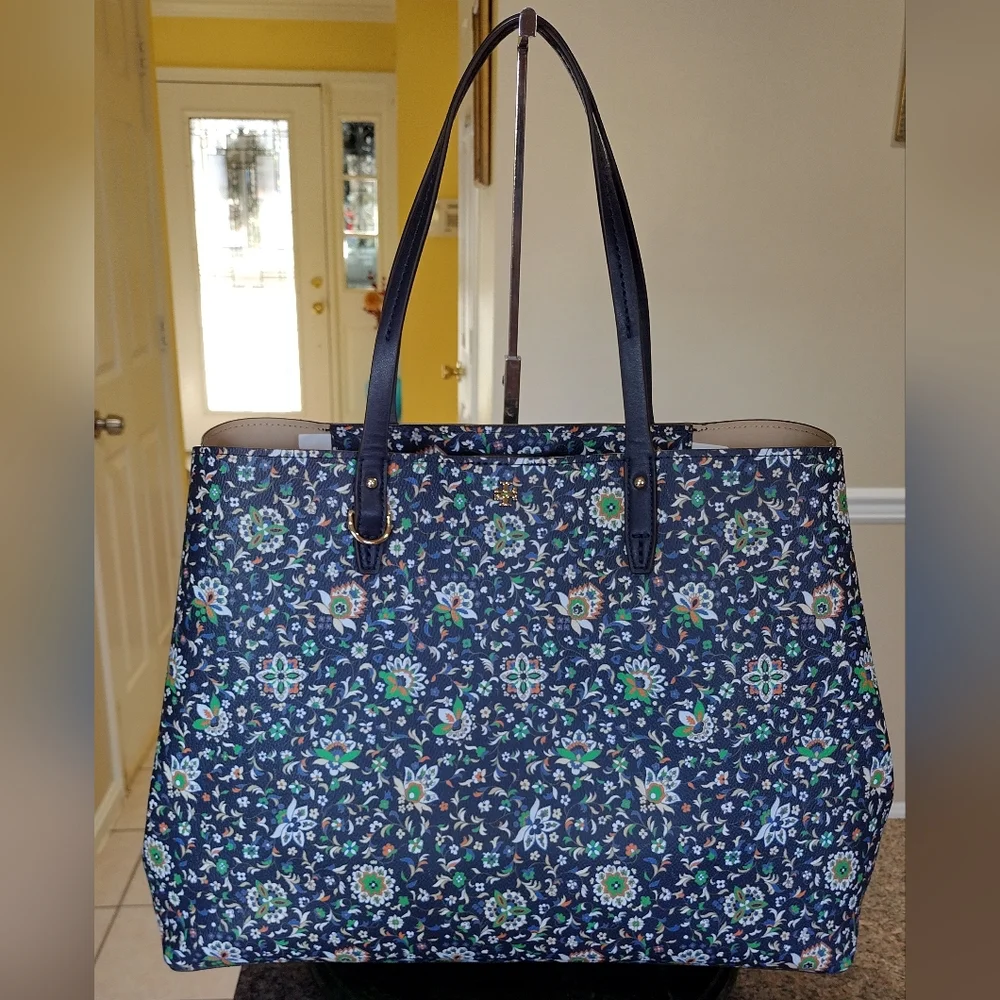 NWOT Tory Burch Floral Tote Bag - Navy and Multicolor